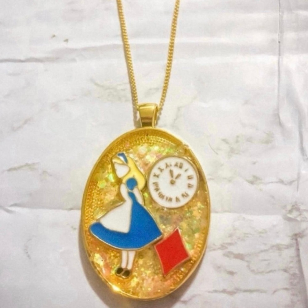 Alice In Wonderland Gold Pendant Necklace